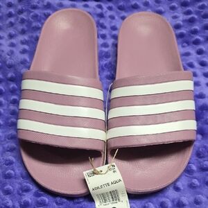 adidas Adilette Aqua Slide Sandals - Mauve with White Stripes